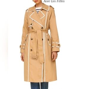 Avec Les Filles Ric Rack Beige Trench Coat with White Trim